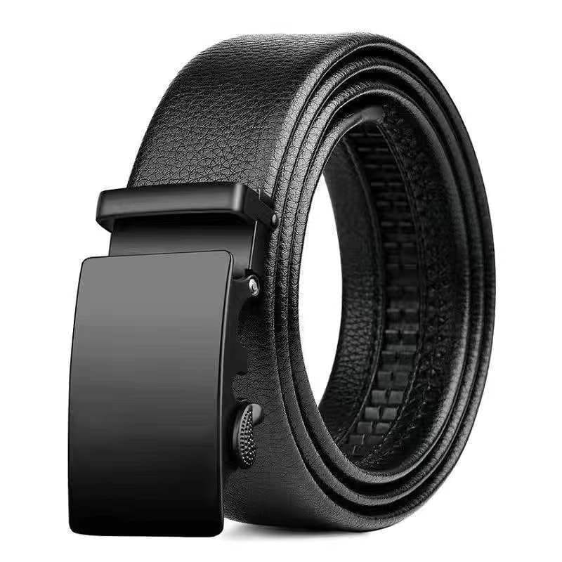 Ceinture en cuir noir pour hommes avec une boucle automatique au fini mat élégante, conçue avec une ceinture en PU noire.