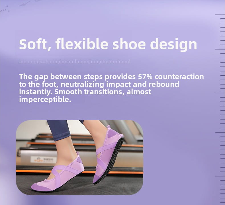 Light purple flexible lace-up women yoga shoes with a black rubber sole designed for anti-slip fitness flats.