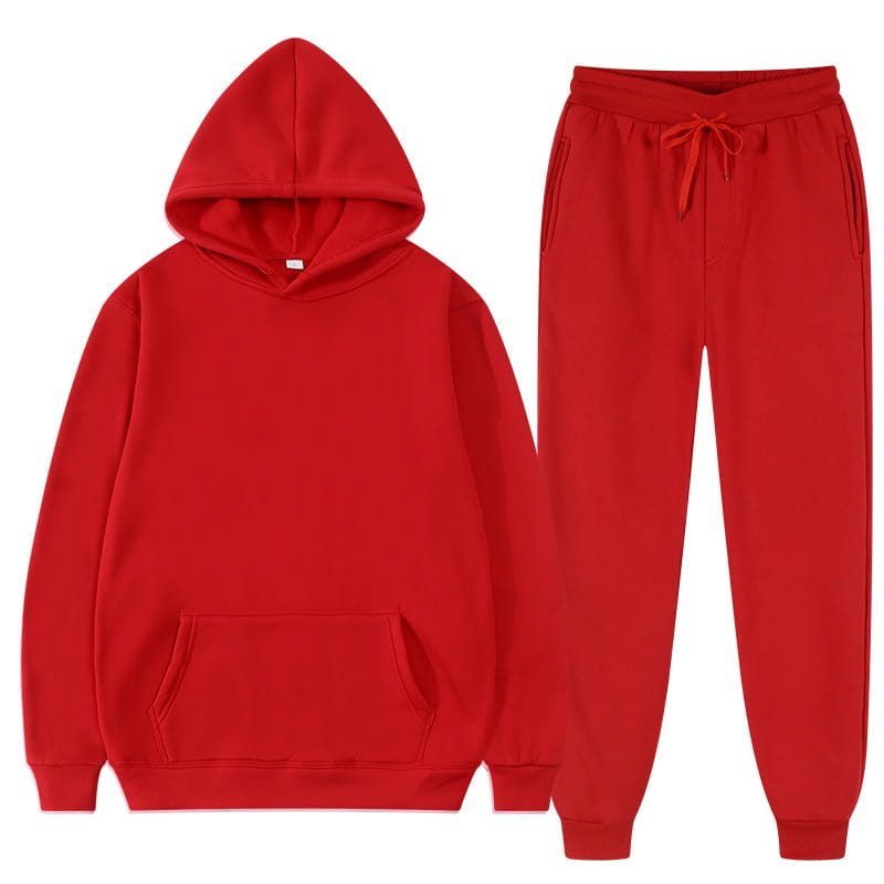 L’ensemble décontracté sweat à capuche et jogging en molleton pour homme, rouge, comporte un sweat à capuche et un pantalon de jogging assorti, réalisés en molleton chaud, idéal pour un usage décontracté.