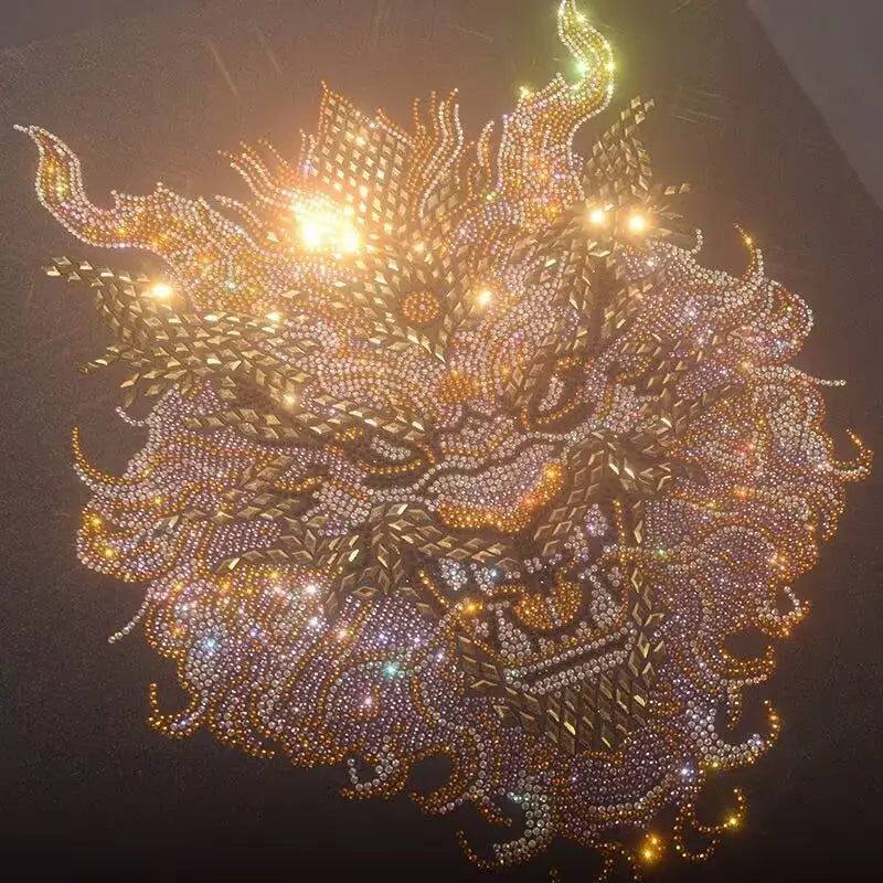 Men rhinestone devil bear graphic tee featuring a dazzling golden dragon head adorned with intricate rhinestone detailing and sparkling accents.