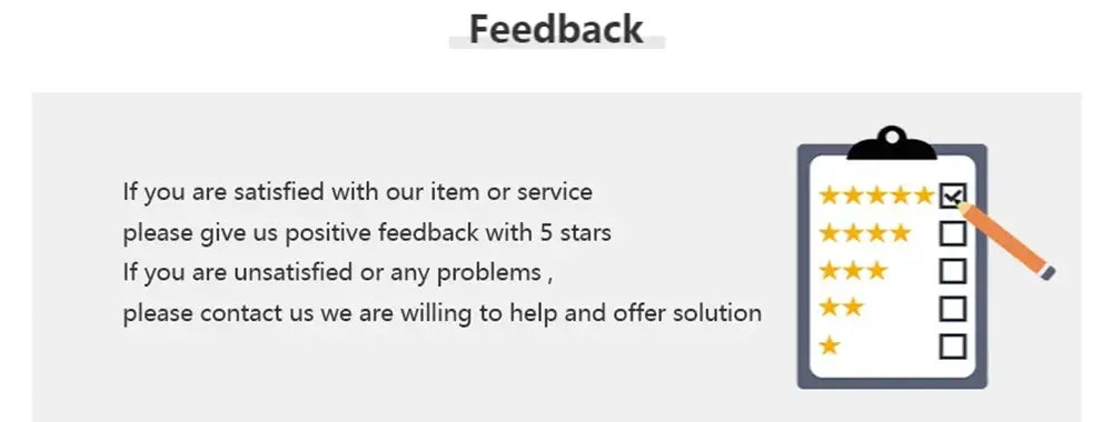 Feedback form with clipboard and pencil showing five yellow stars for rating next to custom engraved metal keychains personalized gifts.