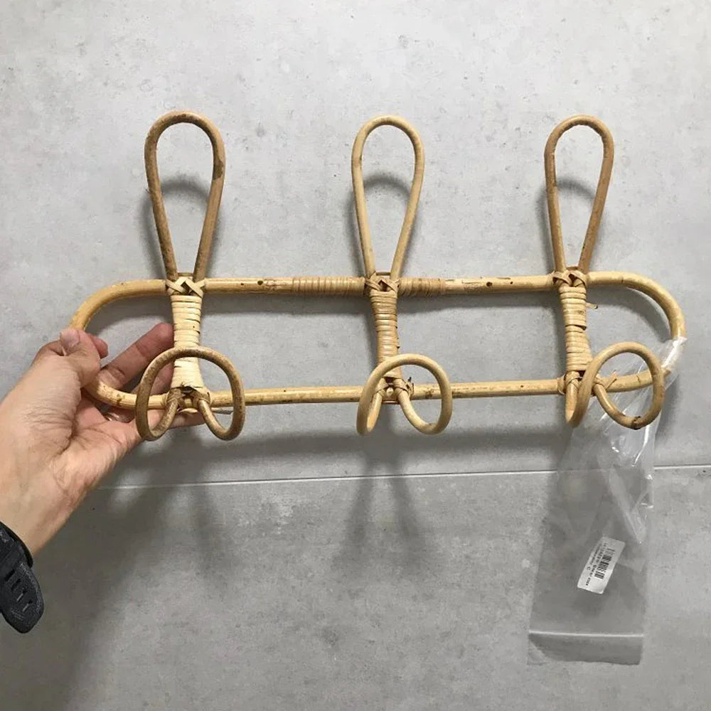 Kids Room Clothing Storage Rack Rattan Wall Hooks Clothes Hat Hanging Hook Garments Organizer Decor Rattan Hanger For Children