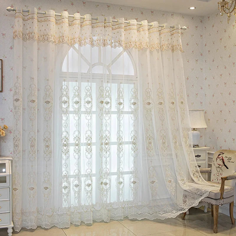 Nordic Modern High-end Luxury European-style Embroidered Gauze Curtains for Living Room Luxury Tulle Sheer Yarn Window Screens