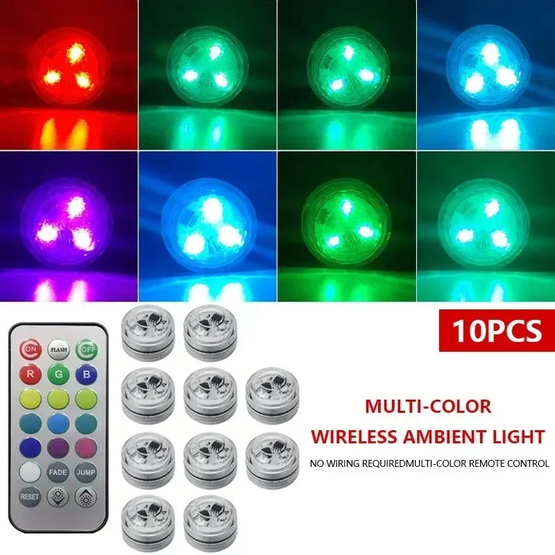 LED Car Interior Ambient Light Decoration Wireless Adhesive Bicycle Tail Auto Roof Foot Atmosphere Lamp Diamond Diving Lights