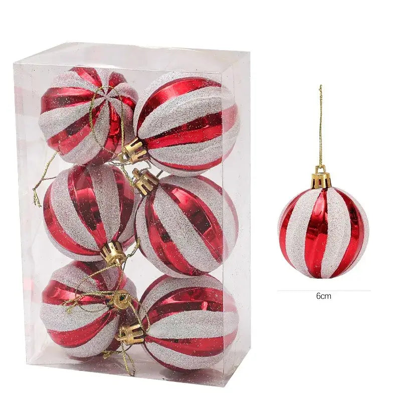 red and silver striped christmas ball ornaments with a glittery finish and gold caps for festive christmas tree decorations set of six 6cm balls