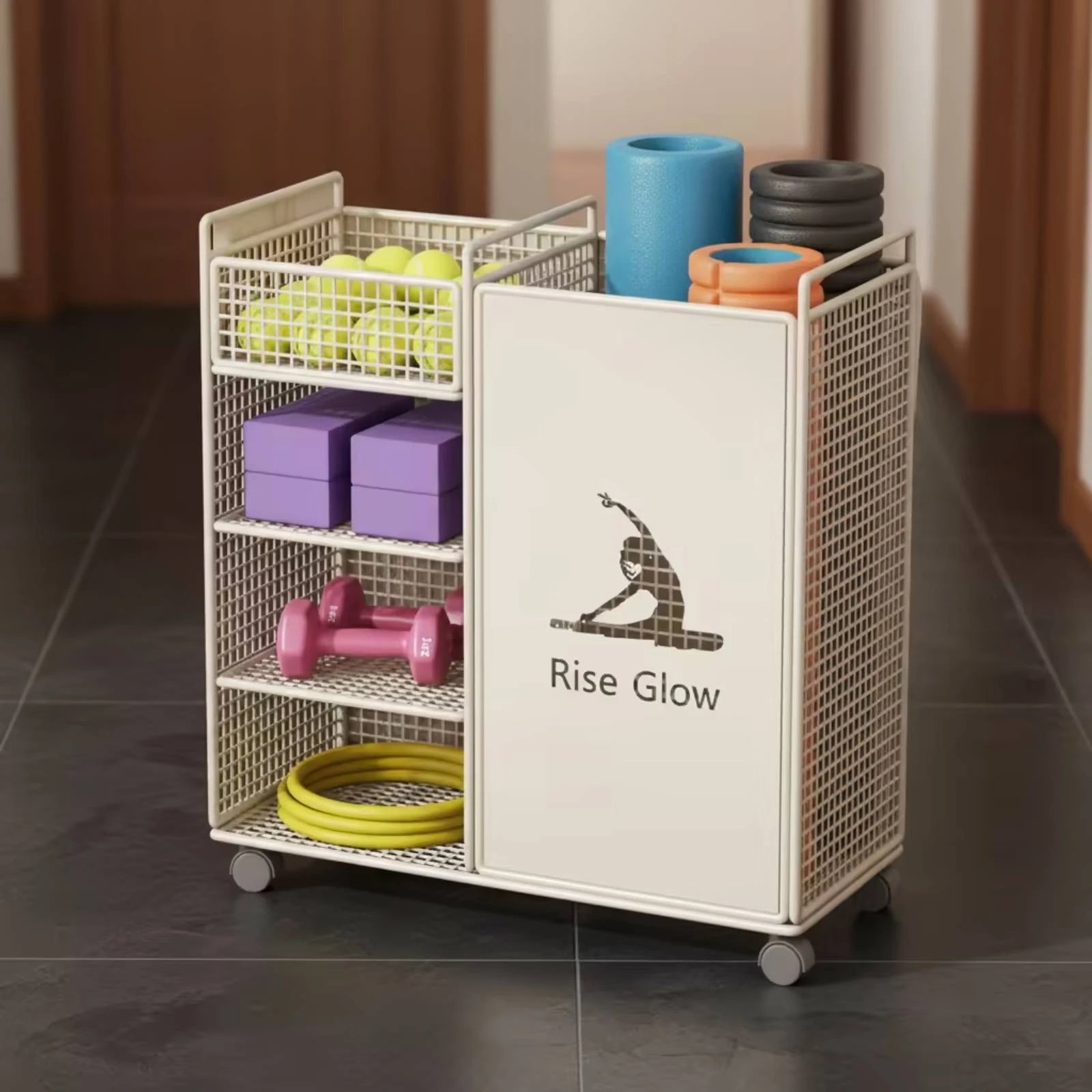 Fitness Equipment Rack with Wheels Wheeled Workout Equipment Organizer Home Gym Organizer Multi-Tier Shelf Stand Compact