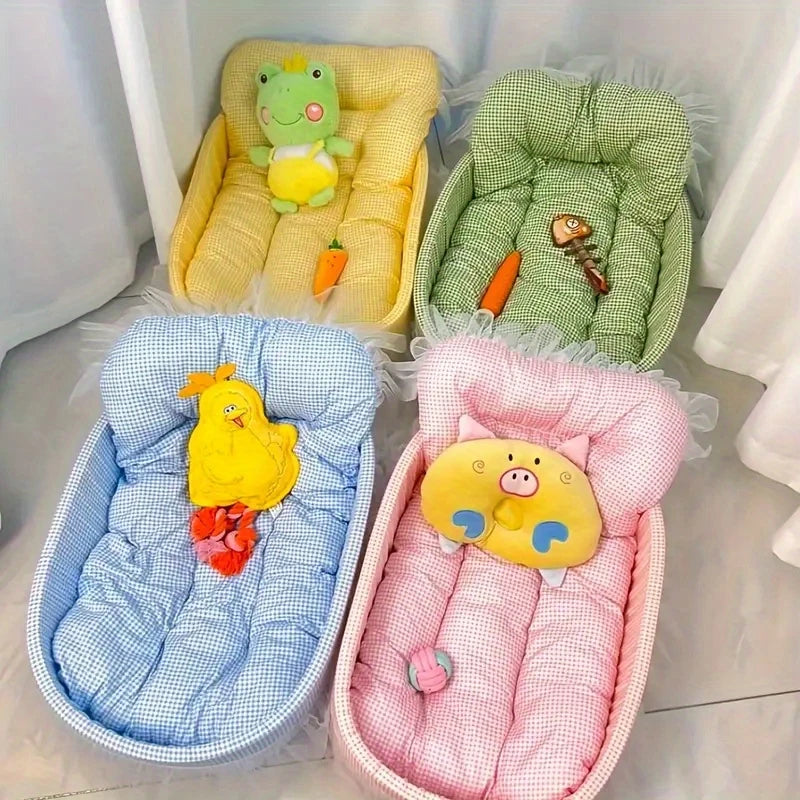 Pet Sofa Bed All Season Comfortable Nest Ruffled Princess Design Hair Resistant Soft Cats Small Dogs Available Various Colors