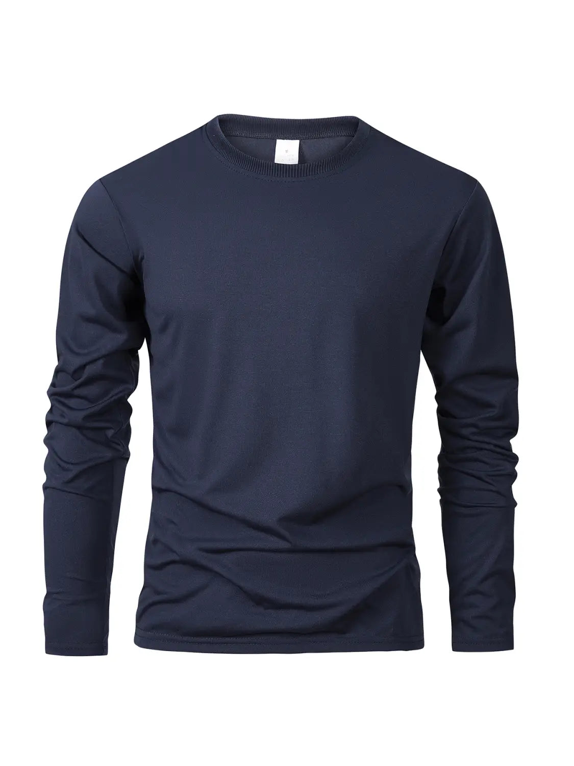 T-shirt à manches longues col rond à évacuation de l’humidité pour hommes, bleu marine, en tissu lisse, léger.