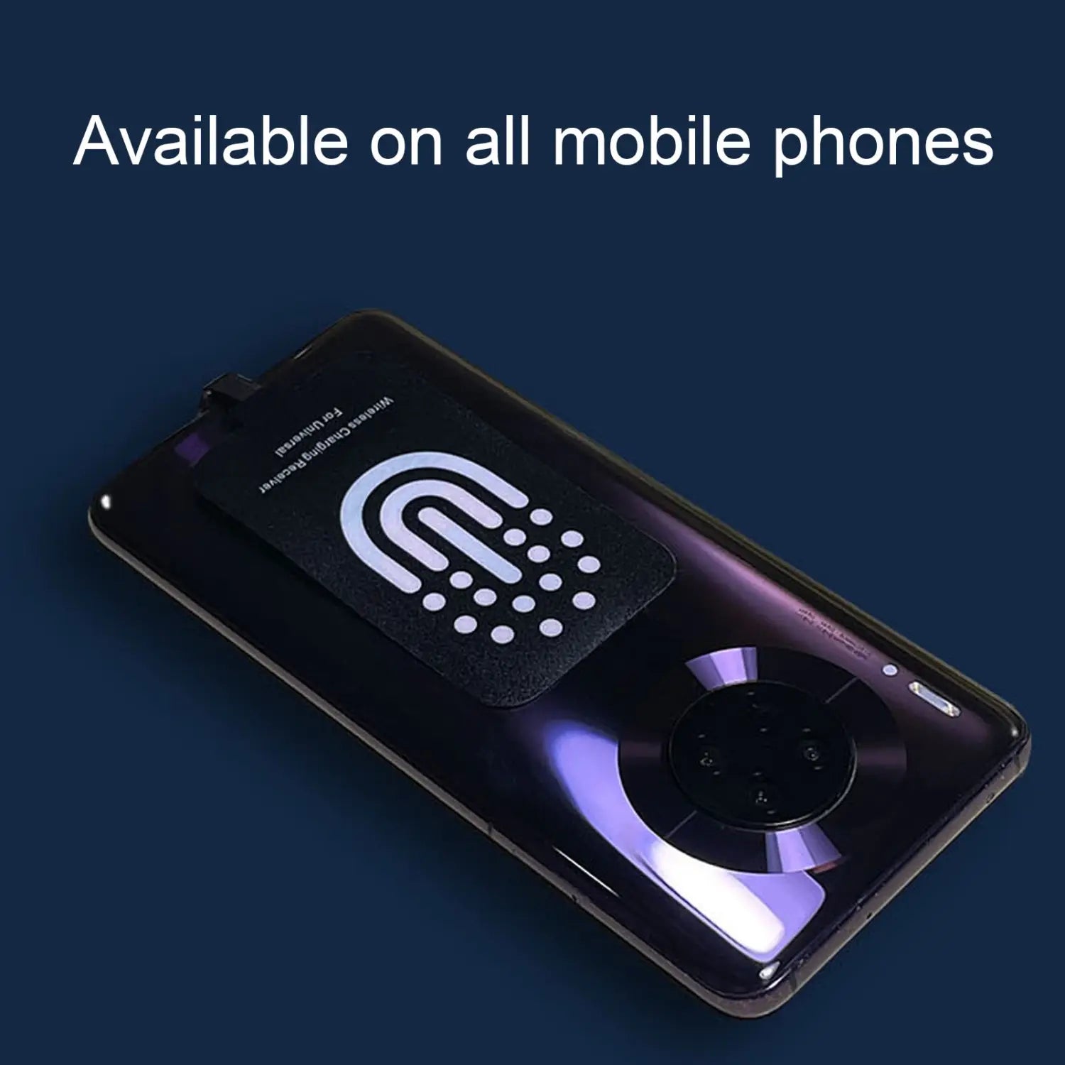 receptor de carga inalámbrica negro con interfaz tipo c para teléfonos móviles con un diseño de icono de huella digital blanco en la superficie de la almohadilla de carga