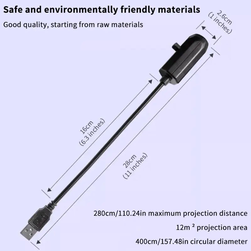 Lámpara de proyección negra alimentada por USB con una cabeza cilíndrica elegante y un cable flexible para la exhibición de luz de estrellas de galaxia para la luna y la Tierra