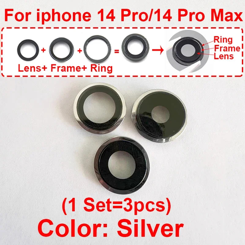 Rear Back Camera Lens For iPhone 14 Plus 14 Pro 14 Pro Max Rear Camera Glass Lens Cover With Frame Bracket Metal Ring Bezel