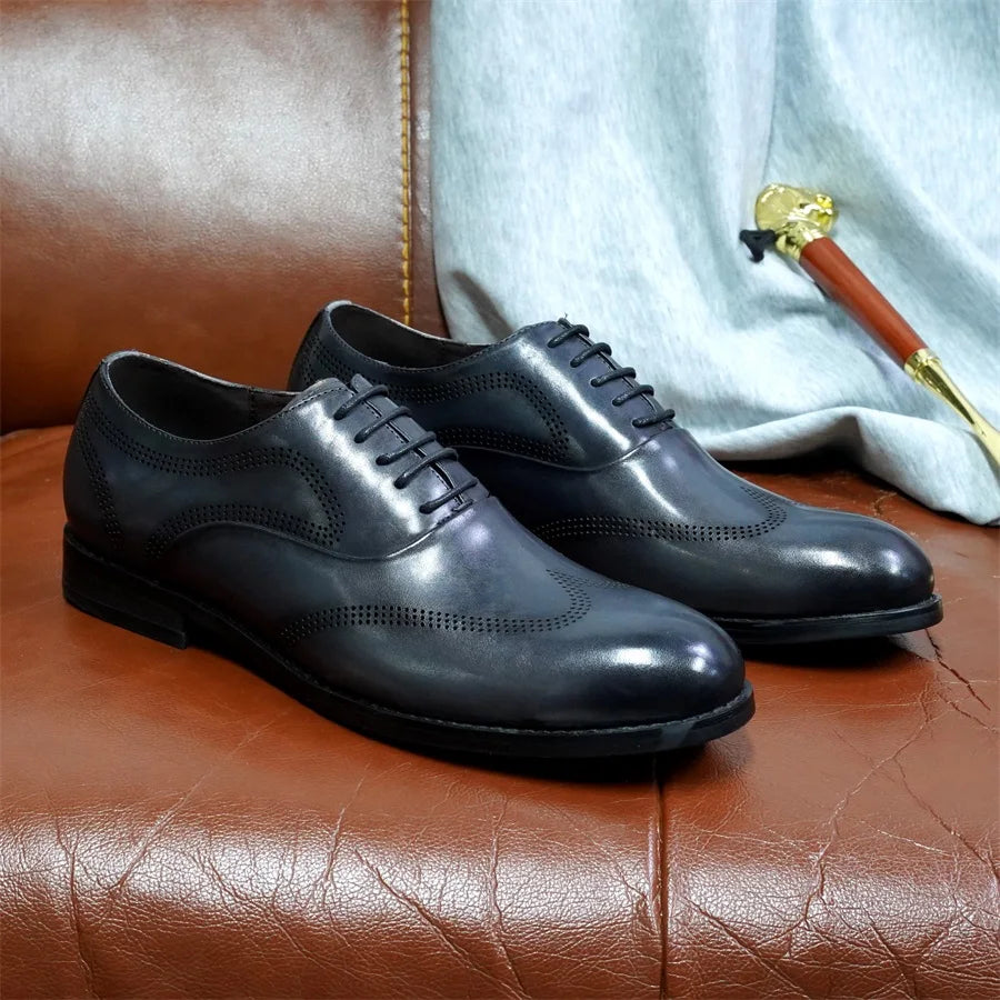 Men Dress Shoes High Quality Italian Elegant Round Toe Lace Up Shoes for Man Wedding Social Oxford dress Shoes