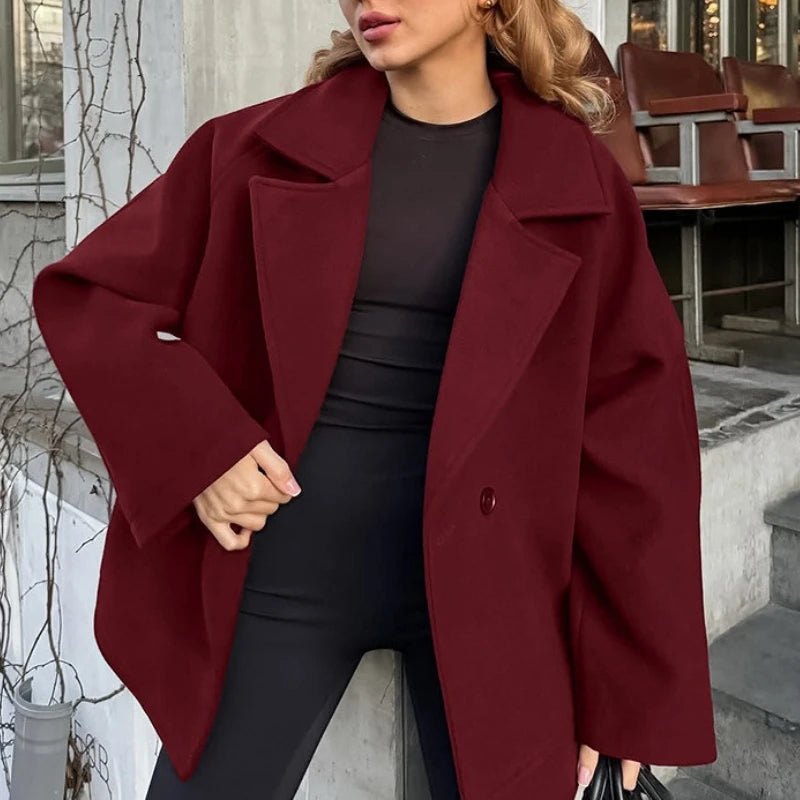 Fall Winter Woolen Coat Women's Elegant Loose Suit Collar Tie Joker Long-sleeved Woolen Coat Women's Clothes