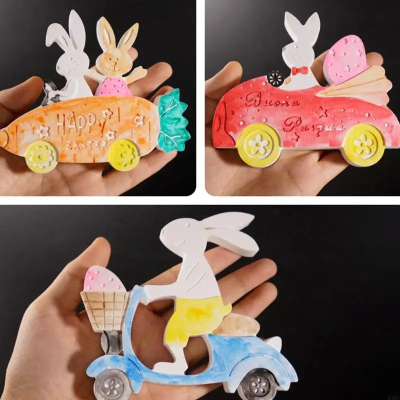 Easter Rabbit Ride Bike Silicone Molds For Resin Casting Making Soap Gypsum Figurine Festival Decoration KXRE