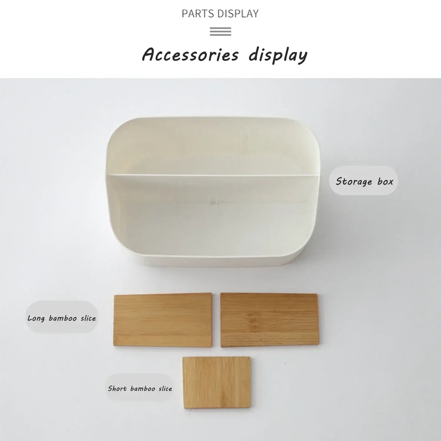 White plastic desk organizer and makeup brush holder featuring a white rectangular storage box with a smooth glossy finish and rounded edges.