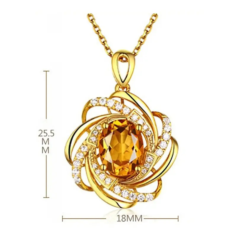 Collier pendentif en or avec pierre ovale en citrine entourée d’un entrelacs doré tourbillonnant et de diamants blancs dans un design de collier pendentif moulin à vent en citrine, collection de pierres de naissance dorées.
