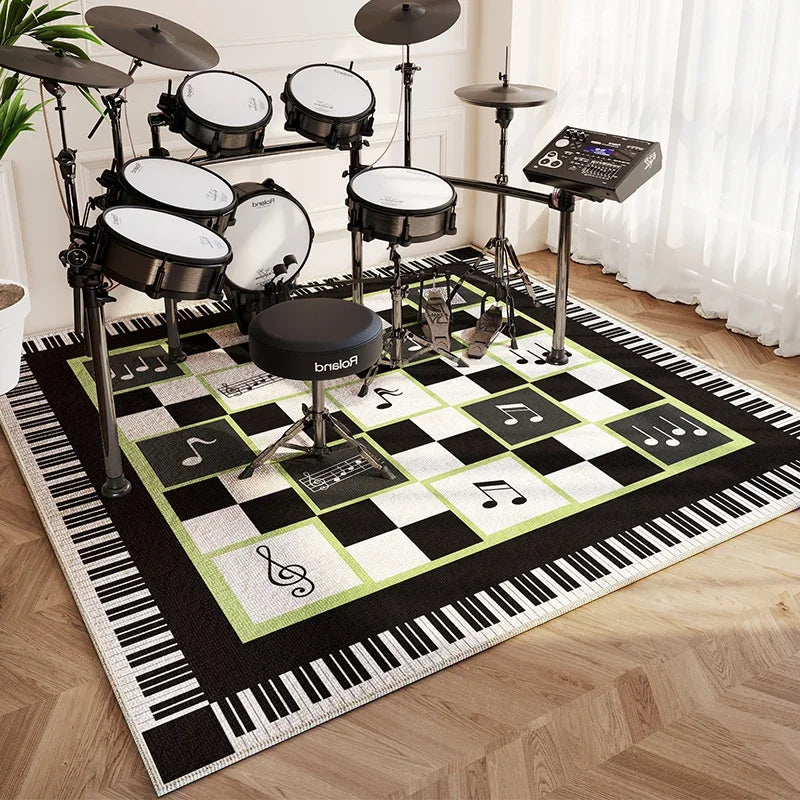 Modern Living Room Rug Home Decor Fashion Luxury Drum Abstract Music Symbol Black White Plaid Large Area Bedroom Decor Rugs
