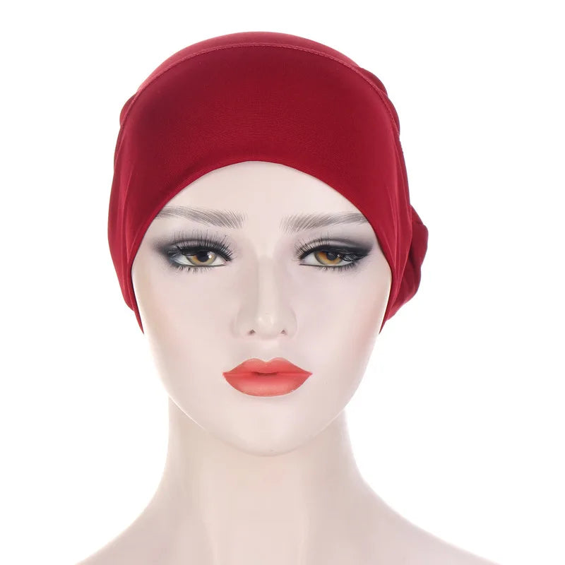New Faon Women Spring Autumn Warm Hat Solid Color Tie-Wrap Headscarf Cap Outdoor Soild Female Muslim Hijabs Women Beanies
