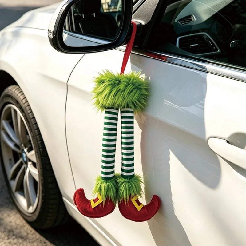 New Christmas Door Decoration With Bow Christmas Tree Santa Claus And Elf Leg Ornament Holiday Home Scene Decor