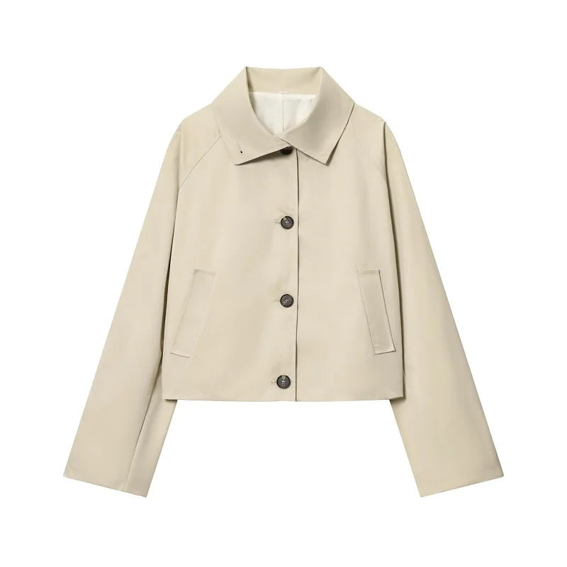 MUJER Women's Trench Coat Cropped Demi-season Jacket for Women Outerwears Short Women's Windbreaker Button Outdoor Coats Ladies