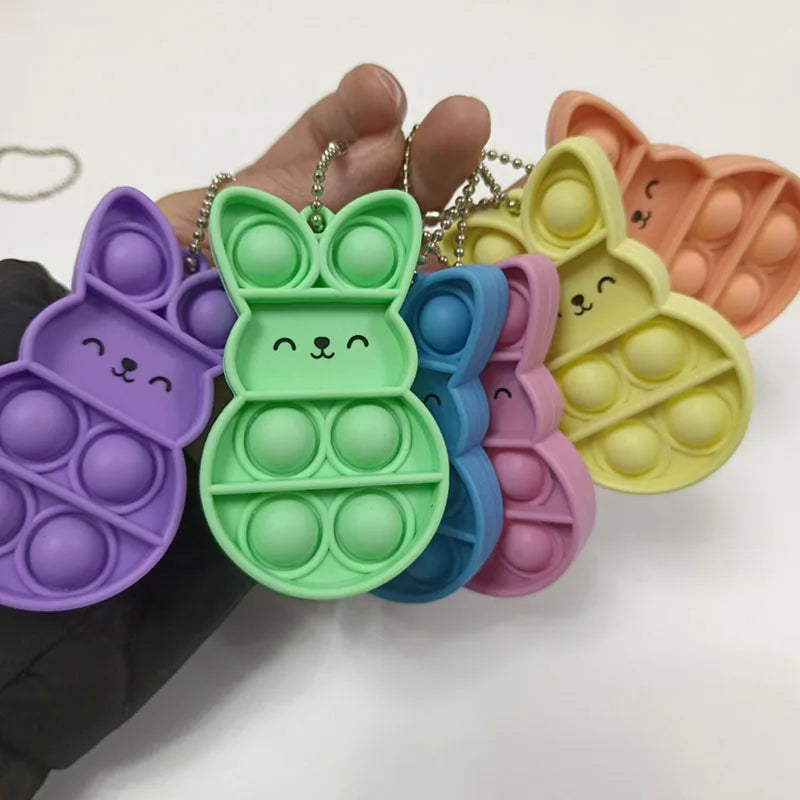 Easter Cartoon Keychain Silicone Rabbit Finger Decompression Toy Backpack Pendant Fidget Toy Fidgets Toys Squeeze