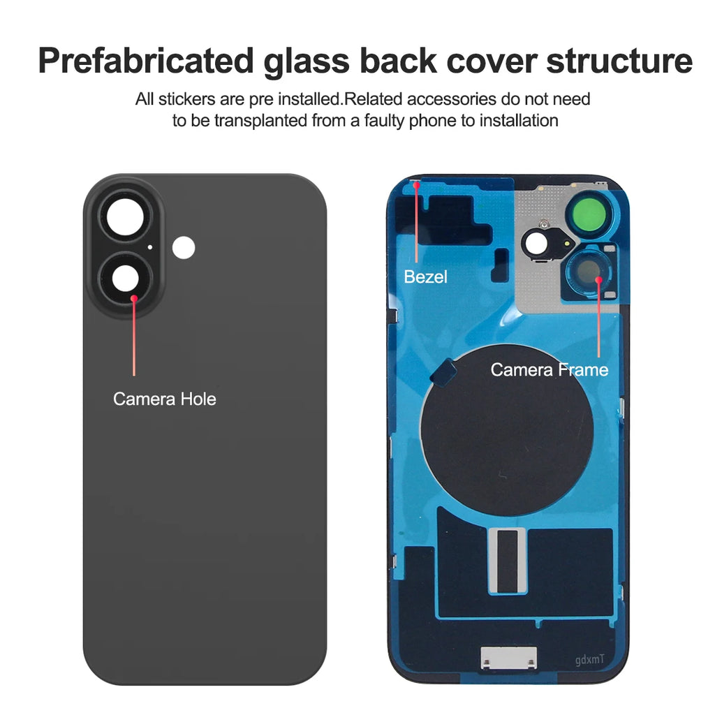 For iPhone 16 Battery Back Cover with Camera Lens Phone Rear Housing Case Replacement Part iPhone 16 Plus Back Cover Glass