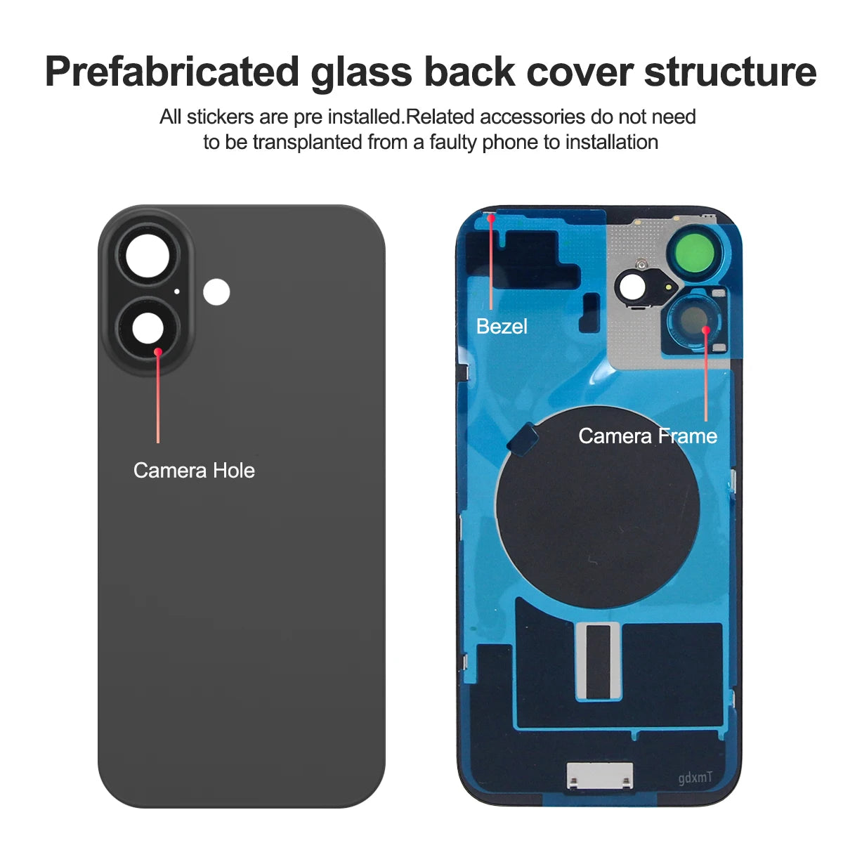 For iPhone 16 Battery Back Cover with Camera Lens Phone Rear Housing Case Replacement Part iPhone 16 Plus Back Cover Glass