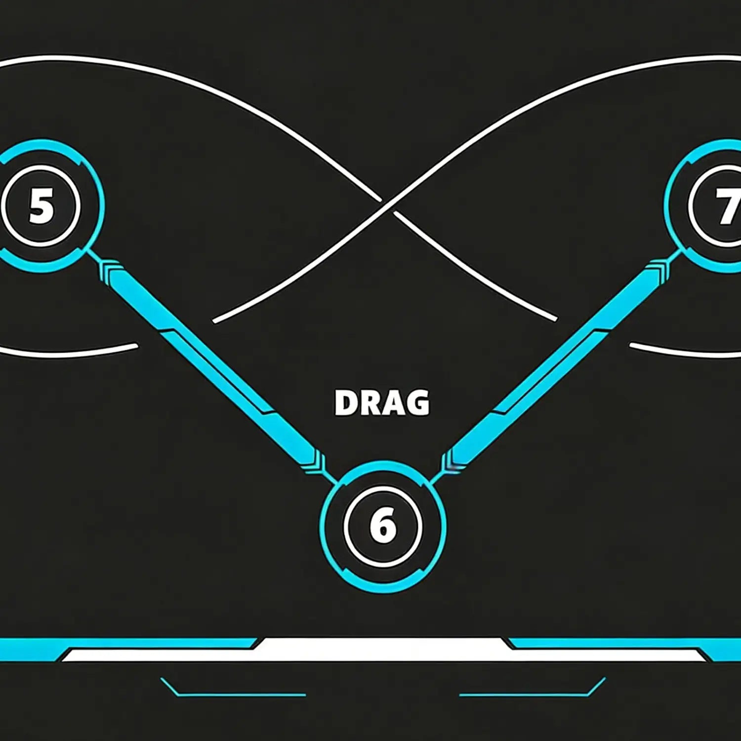 Grafik eines türkis-weißen digitalen Interface-Designs mit nummerierten kreisförmigen Knoten, die durch geschwungene Linien auf der Hockey-Trainingsmatte, rutschfestes Pad zum Stockführen, miteinander verbunden sind.