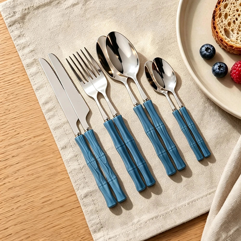8Pcs Cutlery Sets Stainless Steel Dinnerware Sets Silver Acrylic Handle Tableware Western Food Knife Fork Teaspoon Cutleries