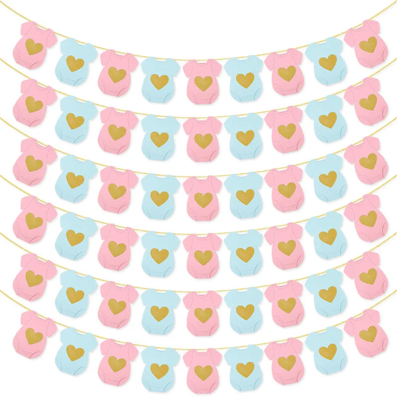 Baby Shower Paper Garland Short-Sleeve Bodysuits Clothesline Garland Gender Reveal Birthday Banner Baby Outfit Banner Flag Decor