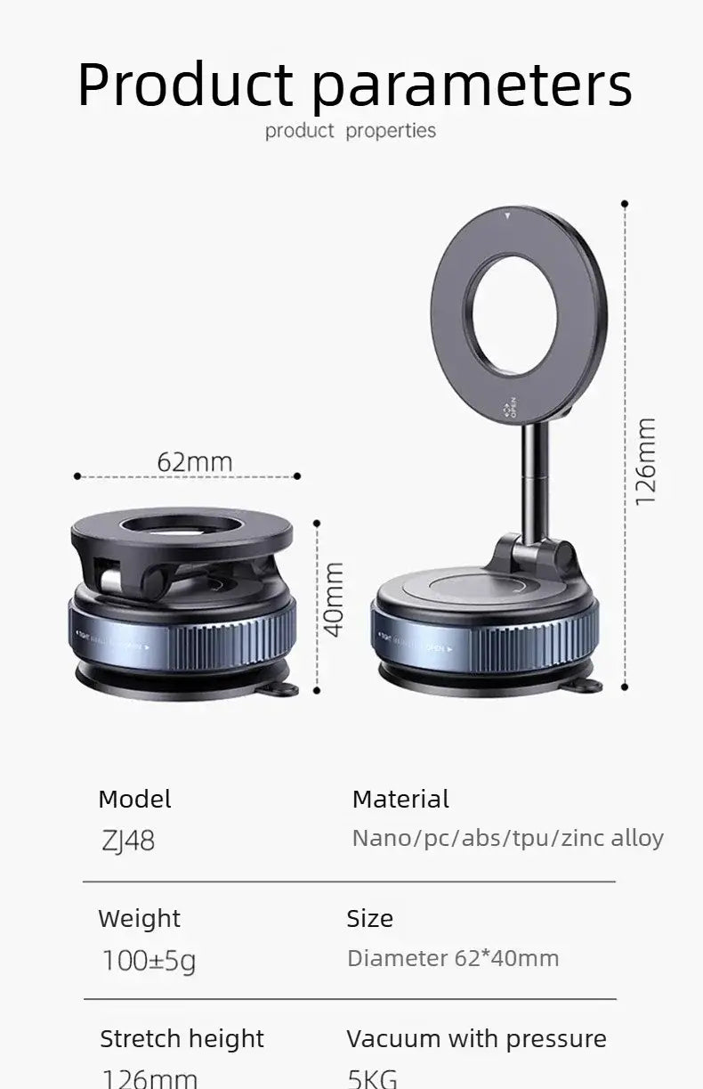Ein elegantes matt-schwarzes Ringlicht mit verstellbarem Ständer, zusammen mit einem magnetischen Kfz-Handyhalter für die Armaturenbrettmontage, der eine magnetische Anziehung für eine sichere Platzierung des Telefons im Fahrzeug bietet