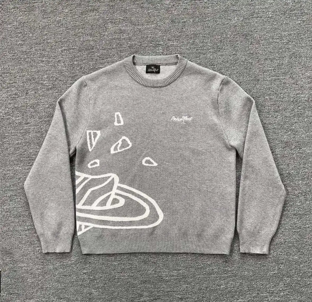American Street Planet Embroidered Sweater Jacquard Logo Unisex Couple Crewneck Knitwear