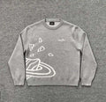 American Street Planet Embroidered Sweater Jacquard Logo Unisex Couple Crewneck Knitwear