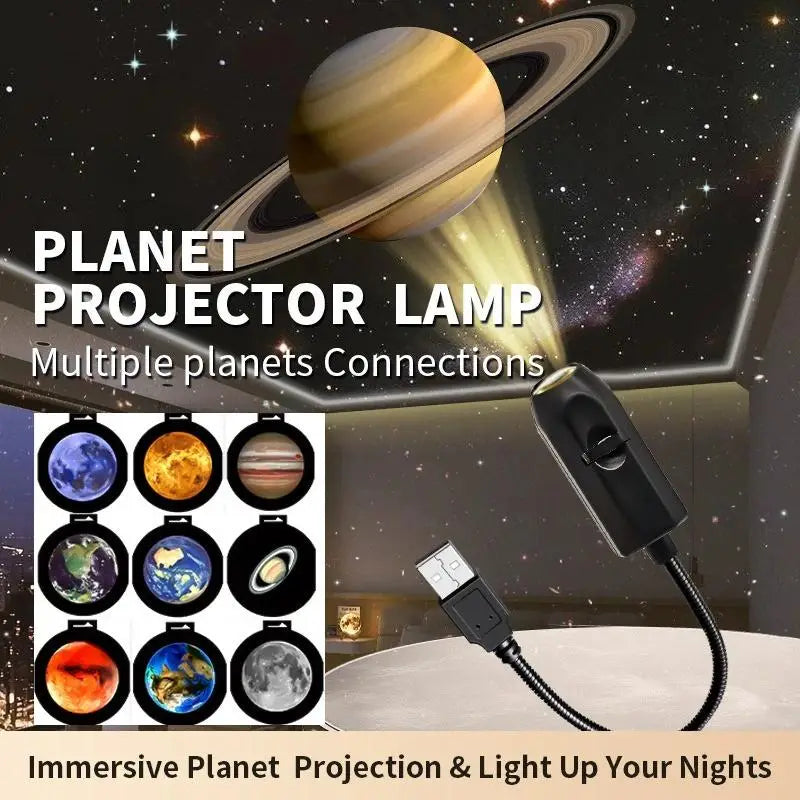 lampe de projection noire alimentée par USB avec cordon flexible conçue pour projeter des projections célestes immersives, notamment Saturne et d’autres planètes, à l’aide d’une feuille de lampe produisant des effets de galaxie de ciel étoilé