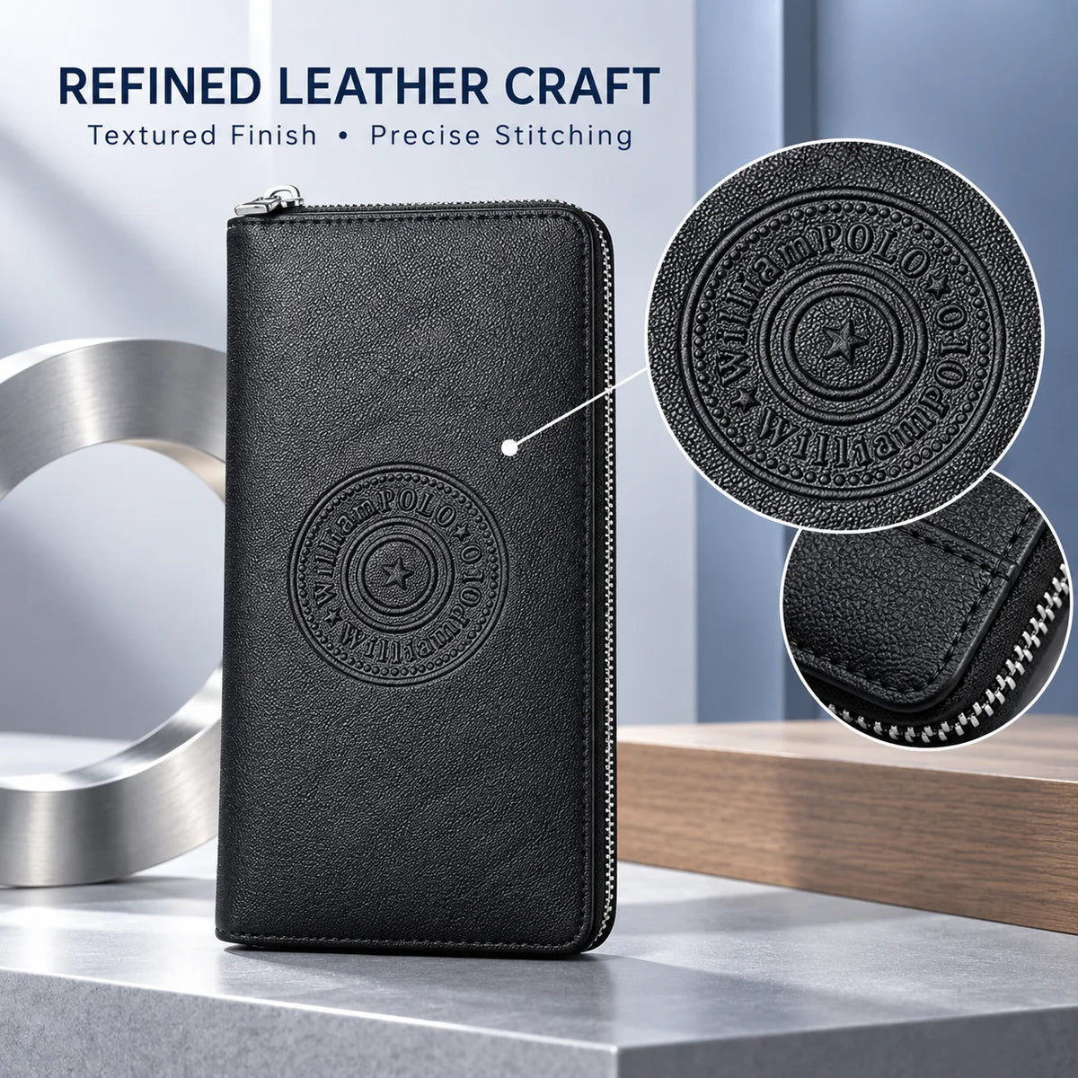 Men’s Leather Clutch Wallet Fashionable Personalized Multi Card Holder Multifunctional Handbag Zipper Purse