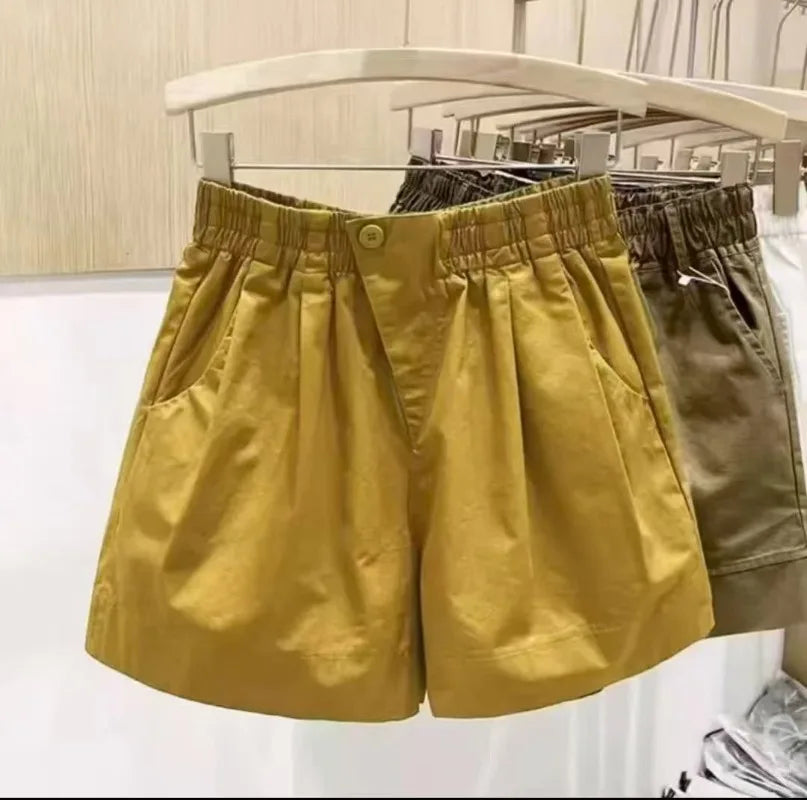 Women Summer Pleated Beach Shorts Girls Plus-Size Loose Wide-Leg Pants Student Five-Point Casual Pants Lady Outdoor Sports Pants