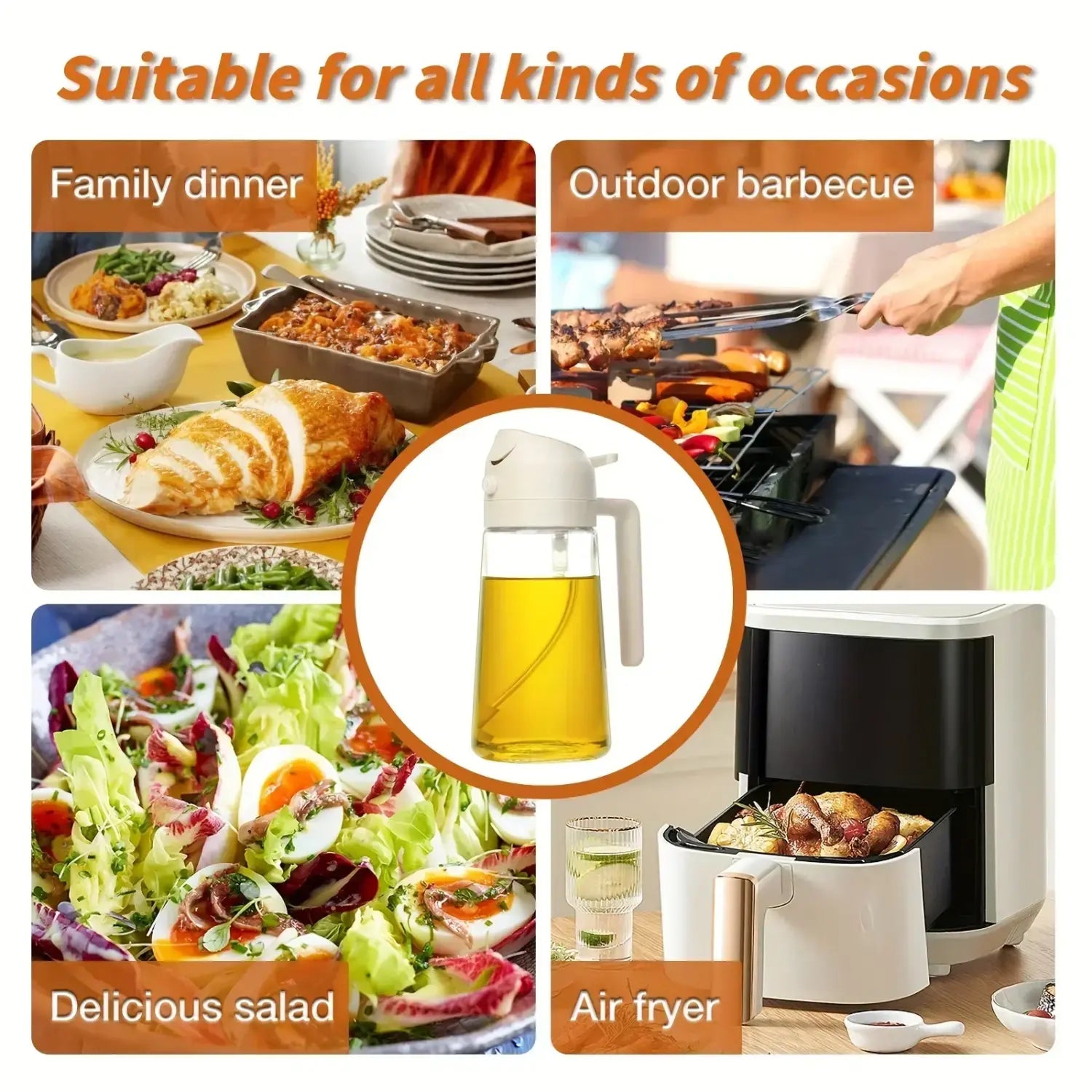 bouteille de vaporisateur d’huile en verre transparent avec pompe et poignée en plastique blanc, remplie d’une huile de cuisine jaune doré pour l’utilisation en vaporisation d’huile.