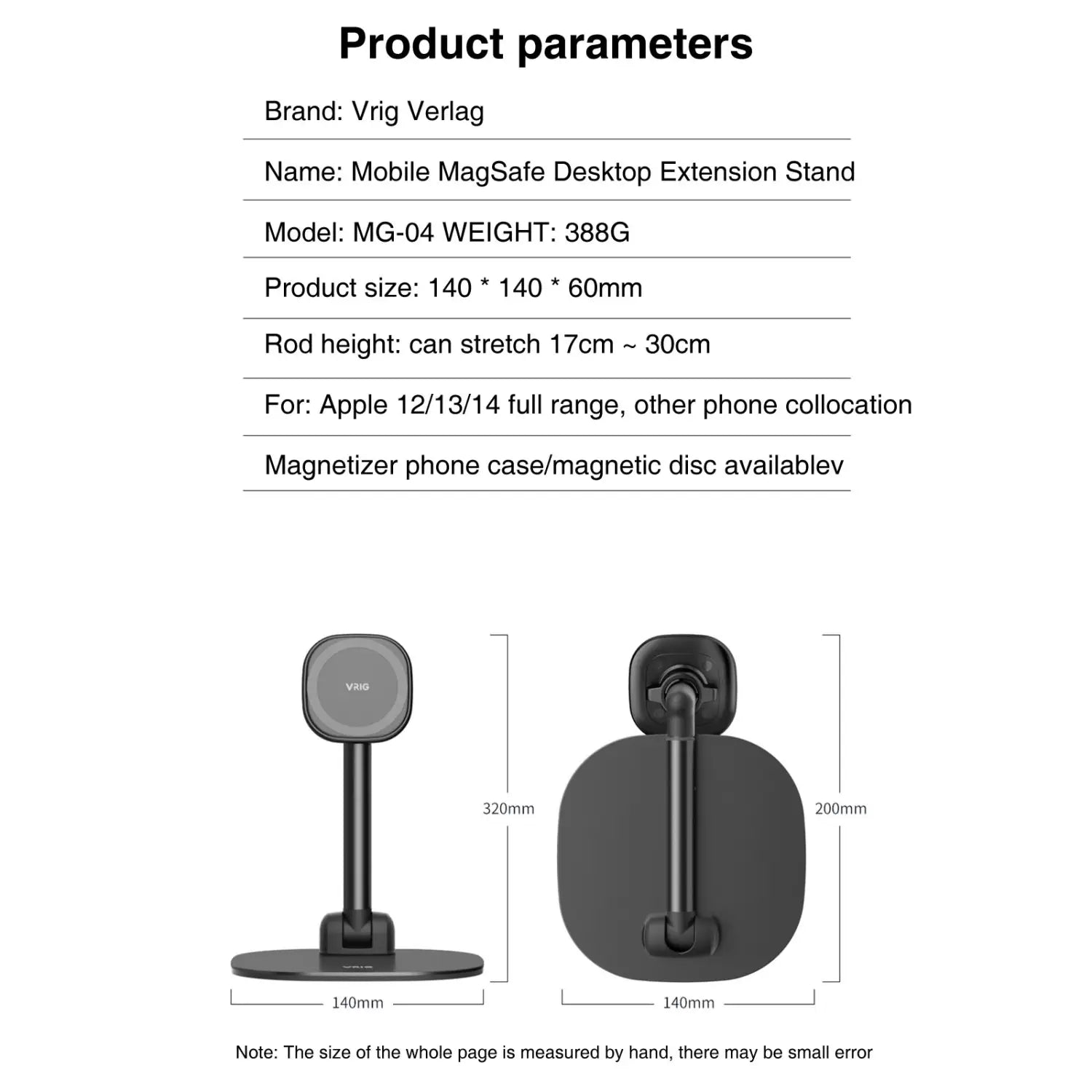 Schwarze MagSafe-Desktop-Magnetische kabellose Lade-Handyhalterung mit schlankem, minimalistischen Design und verstellbarer Höhe für kompatible Smartphones