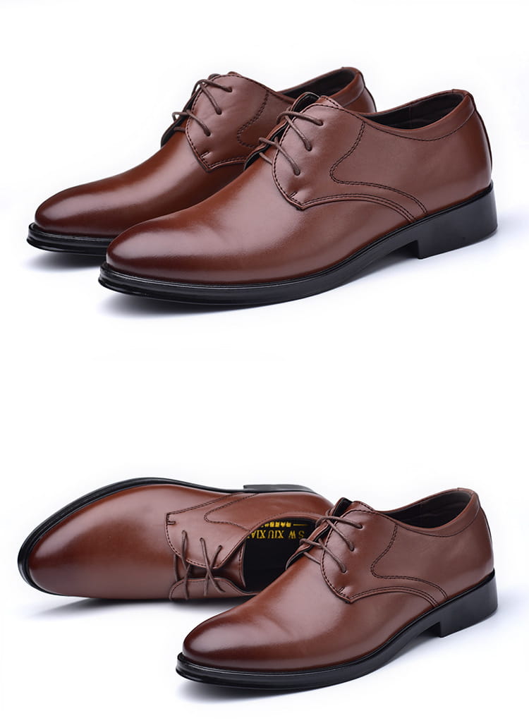 Herren-Lederschuhe vom Typ Oxford aus braunem Leder mit Schnürdesign und schwarzen Sohlen