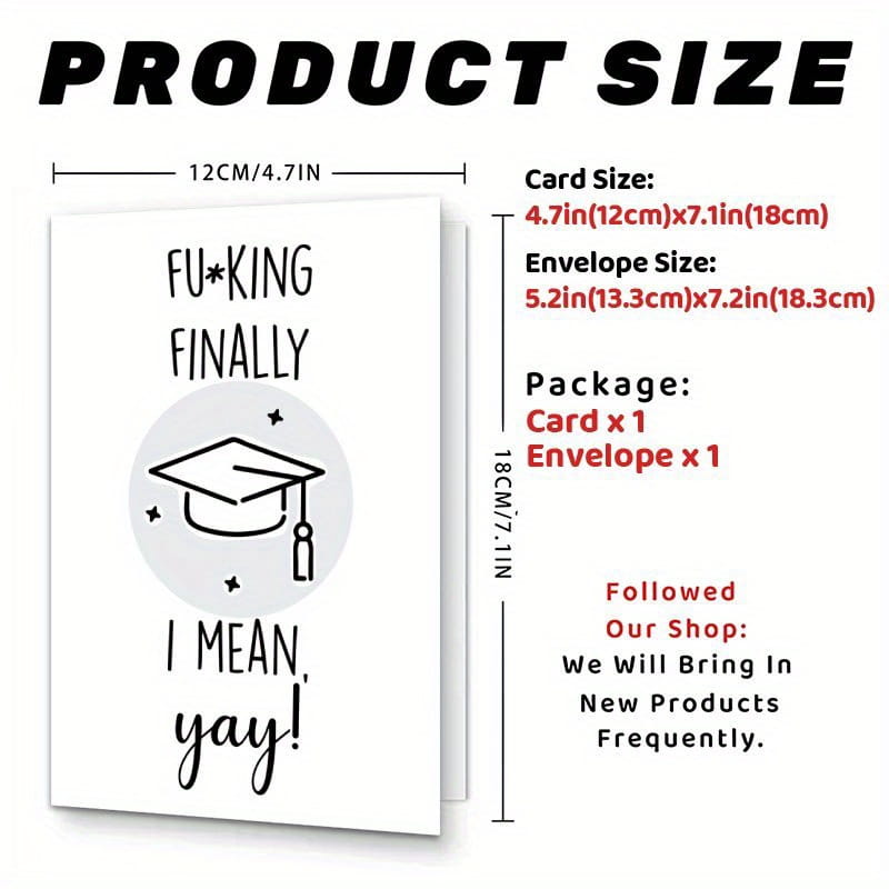 White graduation-themed greeting card for him and her featuring black text and a gray circular design with a simple line drawing of a mortarboard.