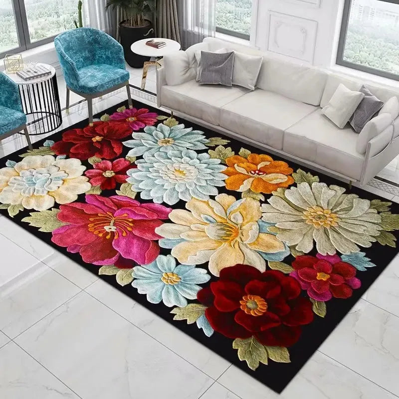 Red Rose Rugs for Living Room Romantic Flower Carpet Soft Floor Mat Floral Rugs for Bedroom Valentine's Day Decorative Area Mats