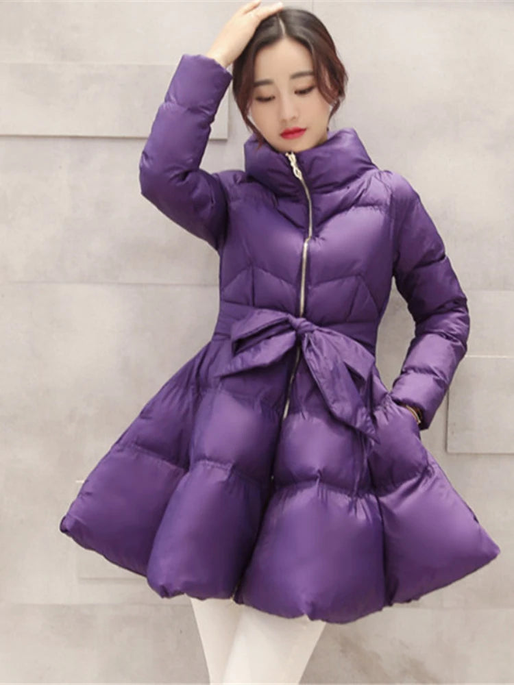 2026 New Fashion Winter Coats Women Warm Outerwea Cotton Padded Jackets Womens Clothing Belt Zipper Parkas Femme A-word Jacket