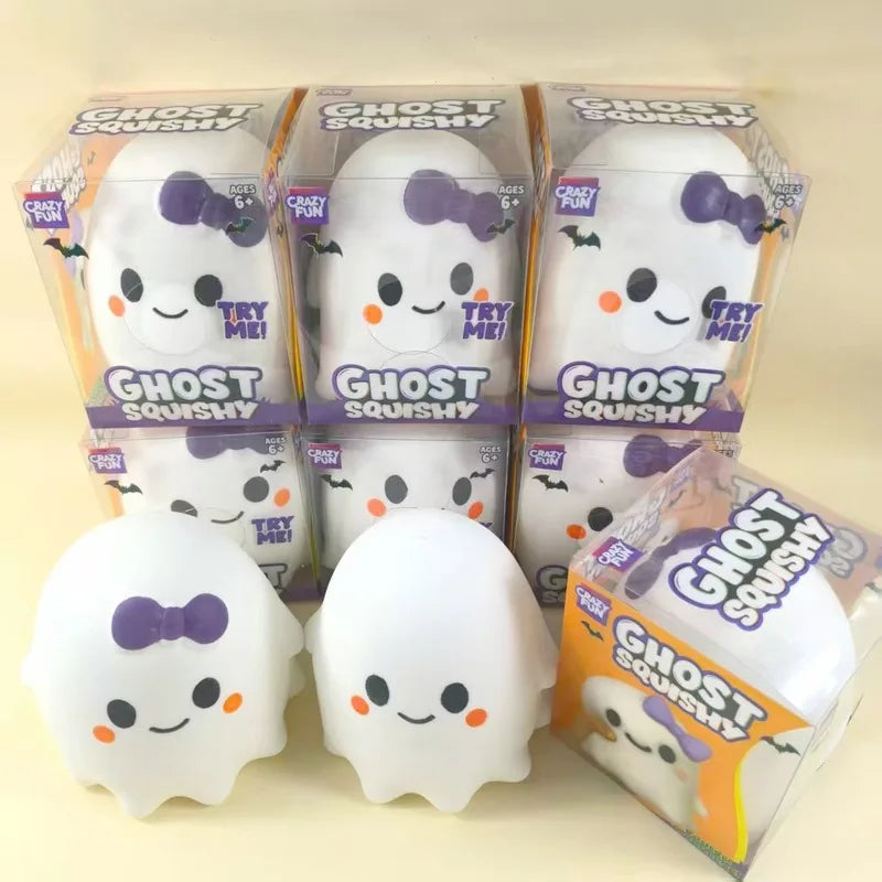 Halloween Ghost Squishy with Cute Bow Slow Rising Stress Relief Squeeze Fidget Spooky Party Favors Decoration Gifts