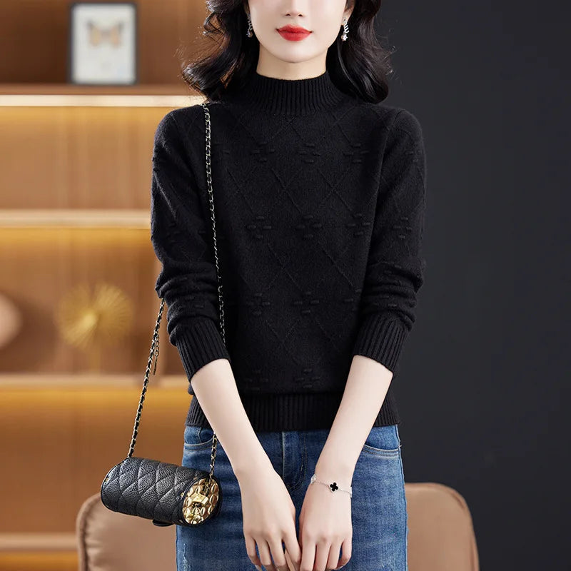 Winter Clothes Woman Clothes Half High-Necked Pullover Top Female Clothing Knitwear Tops New Solid Color Women's Sweater