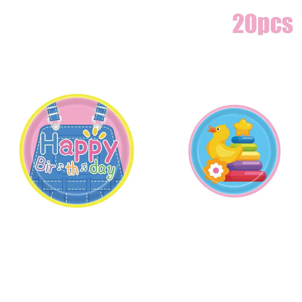 New Disposable tableware set Strap Pants Birthday Party Tablecloth Early Education Children's Party Desktop Supplies