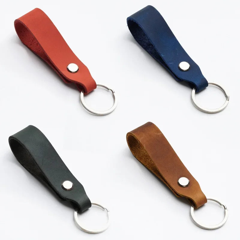 New Short Leather Car Keychain Accessories Solid Color Genuine Keychains Lanyard High Quality Derm Key Storage Pendant Wholesale