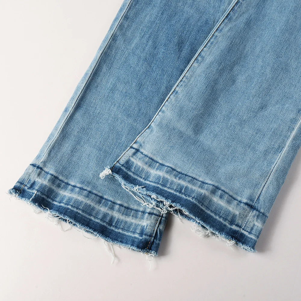 Men Light Blue Boot Cut Denim Jeans Casual Classic Released Hem Pants Long-Legged Trousers for Tall High Quality