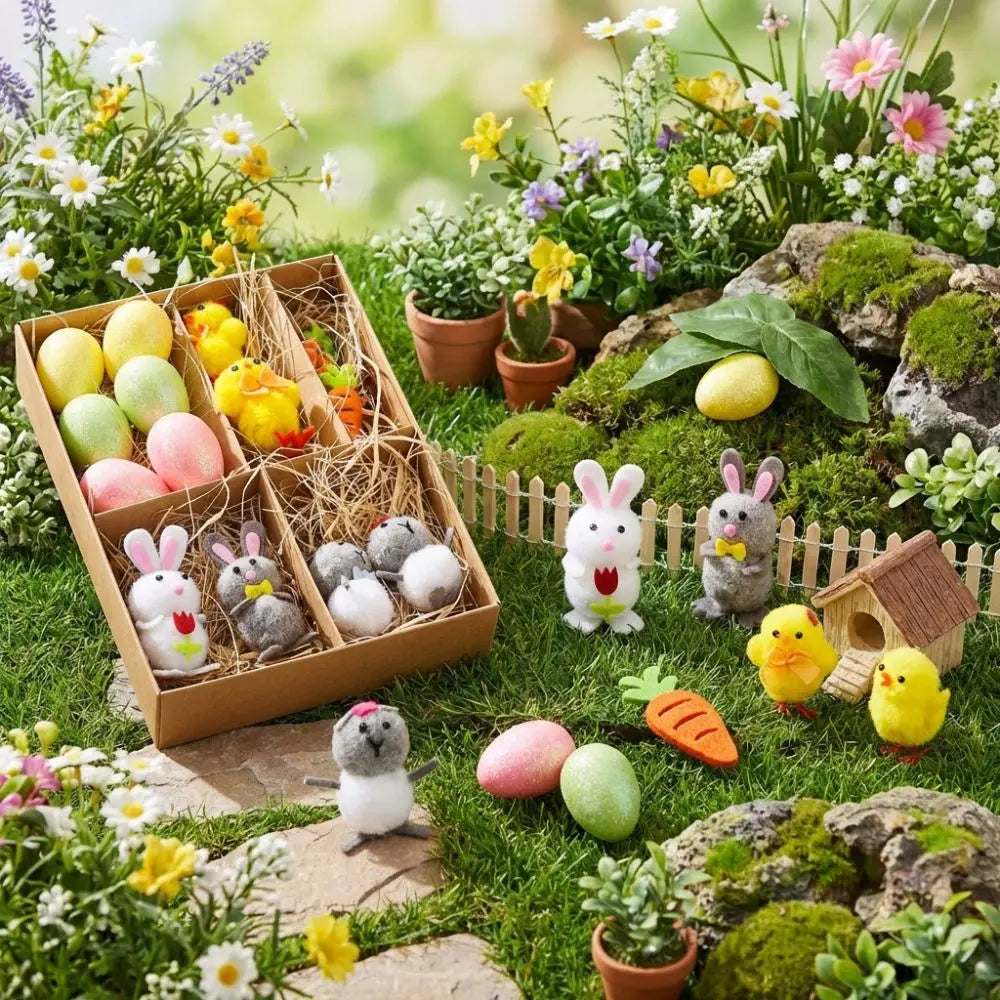 Fun Happy Easter Easter Eggs Chick Ornament Handmade Cute Bunny Chicken Realistic Rabbit Figurine DIY Decoration