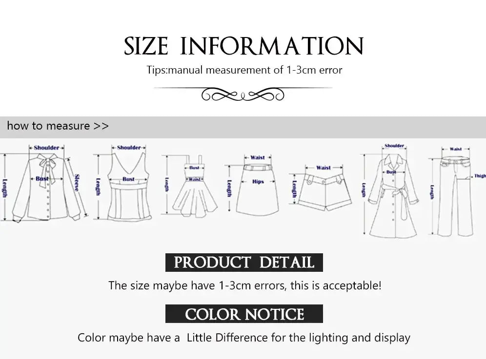 This image displays a size guide and product details for a beaded high waisted jumpsuit elegant party outfit featuring various women’s clothing items including blouses skirts shorts and pants.