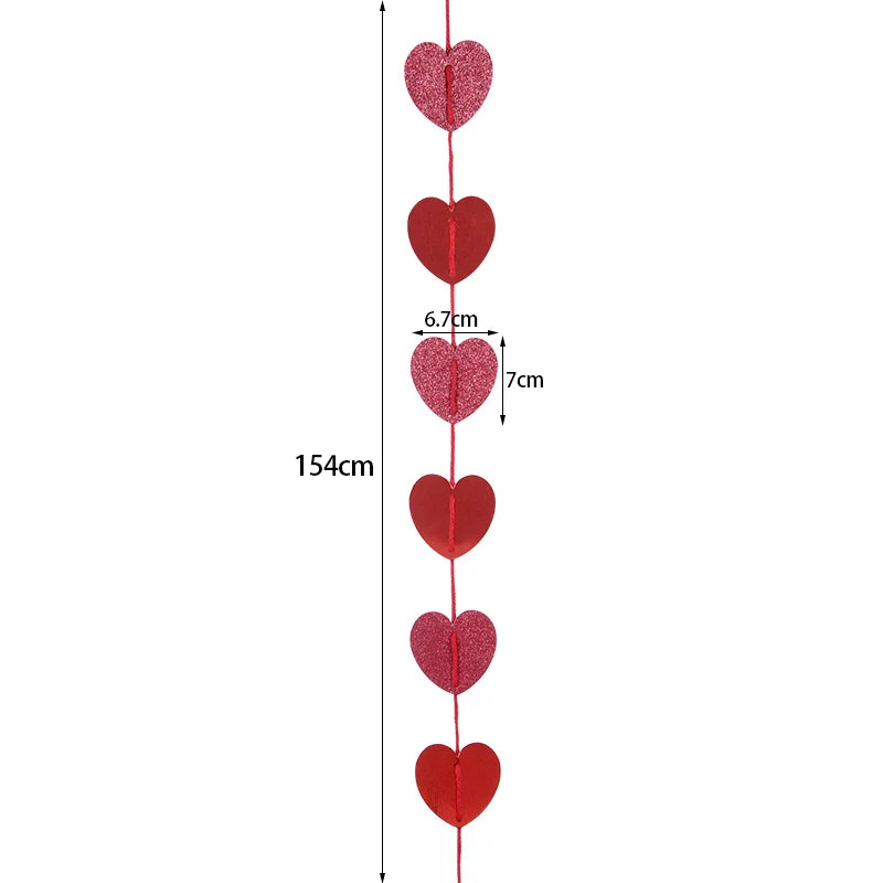Valentines Day Red Heart Banner Garland Bunting Love Heart Paper Banner Valentines Day Decoration Birthday Party Banner String